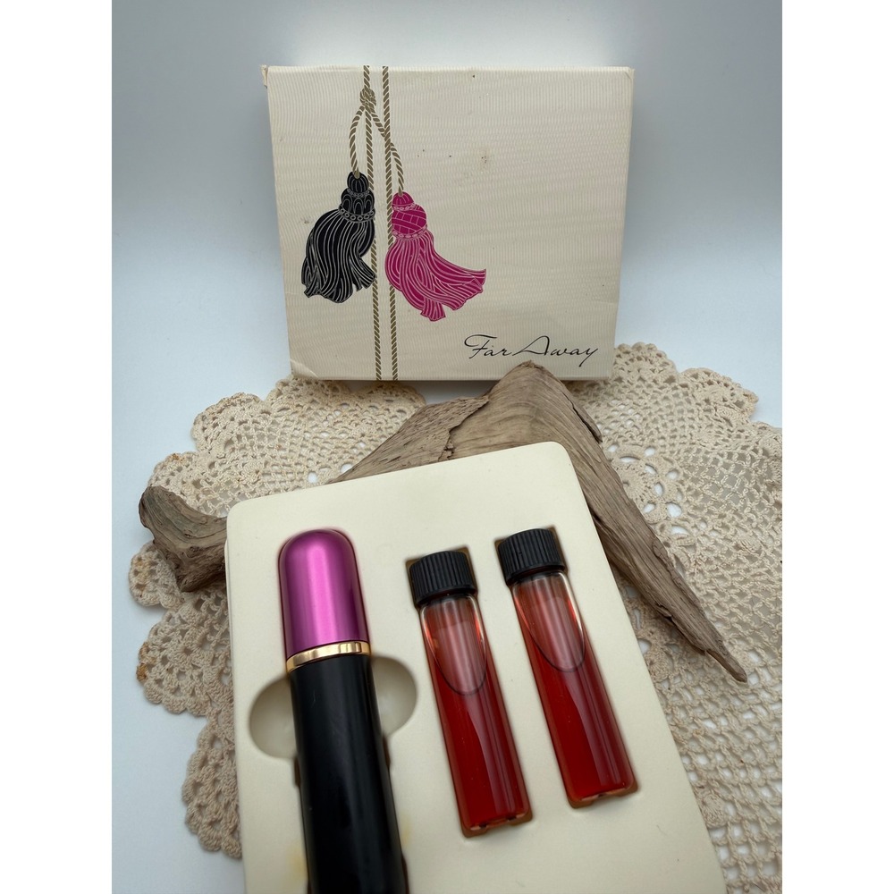 Vintage 1997 Avon Far Away Parfum Purse Spray Set with 2 Refills 0.66oz Total